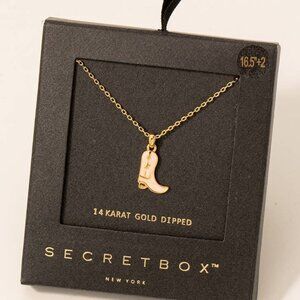 Secret Box Western Cowboy Boot Charm Necklace - White
